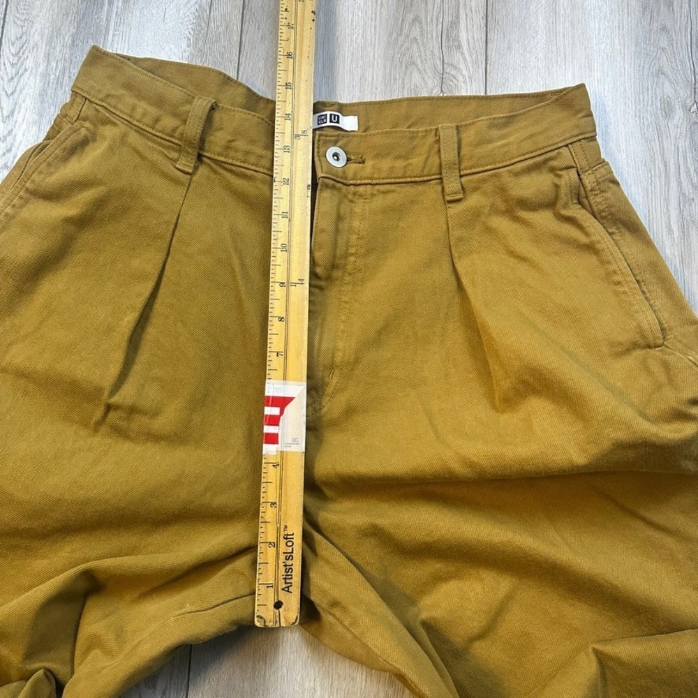 Uniqlo Denim Pleated Trousers Womens 29x30 Mustard Yellow Pants Baggy Loose - Picture 4 of 10